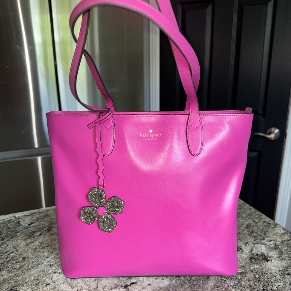 Kate Spade Pink Tote Bag Sparkle flower detail